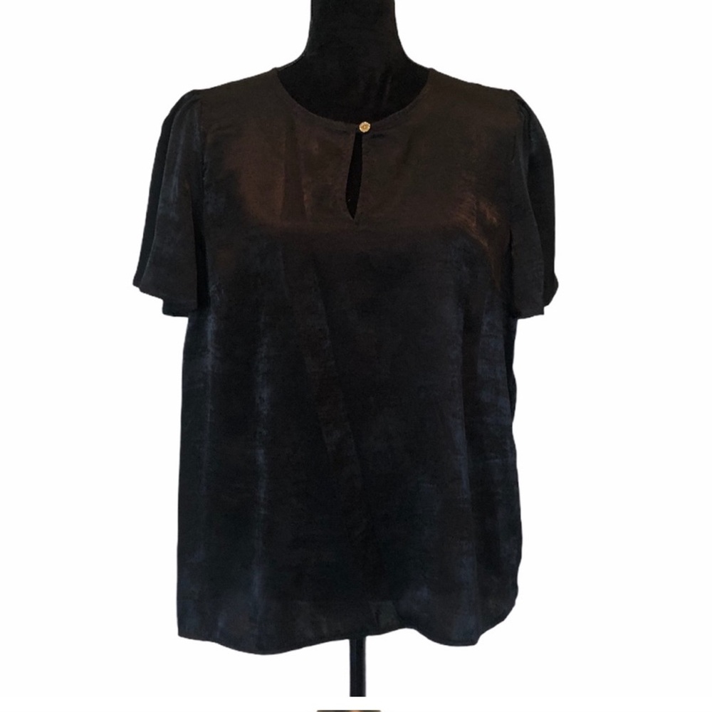 Michael Kors NWT neutral contemporary shortsleeved black blouse top size large